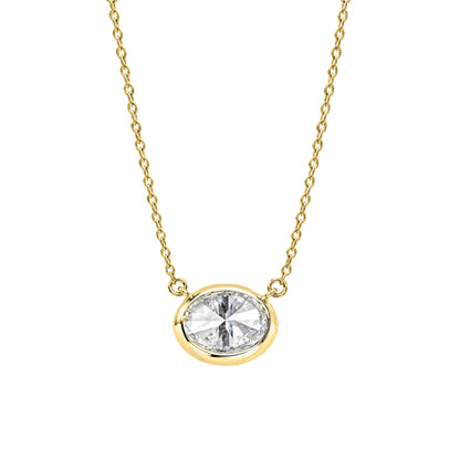 Lab-Grown Diamond Oval Solitaire Bezel Pendant Necklace in 14K White Gold or 14K Yellow Gold