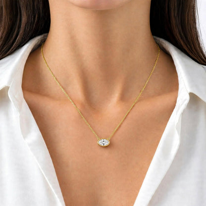 Lab-Grown Diamond Oval Solitaire Bezel Pendant Necklace in 14K White Gold or 14K Yellow Gold