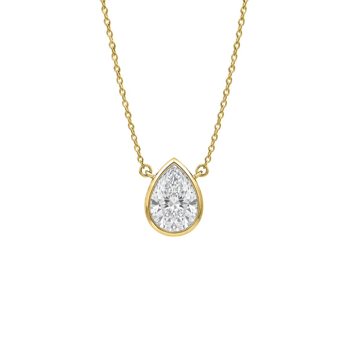 Lab-Grown Diamond Pear Solitaire Bezel Pendant Necklace in 14K White Gold or 14K Yellow Gold