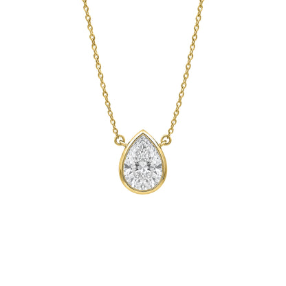Lab-Grown Diamond Pear Solitaire Bezel Pendant Necklace in 14K White Gold or 14K Yellow Gold