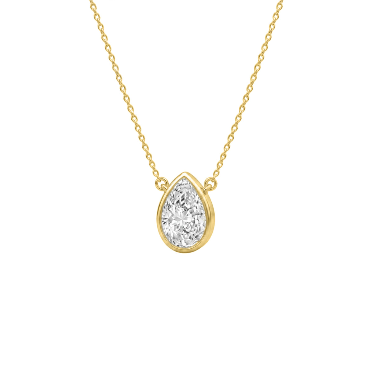 Lab-Grown Diamond Pear Solitaire Bezel Pendant Necklace in 14K White Gold or 14K Yellow Gold