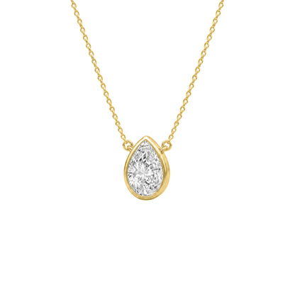 Lab-Grown Diamond Pear Solitaire Bezel Pendant Necklace in 14K White Gold or 14K Yellow Gold