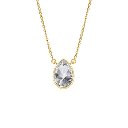 Lab-Grown Diamond Pear Solitaire Bezel Pendant Necklace in 14K White Gold or 14K Yellow Gold