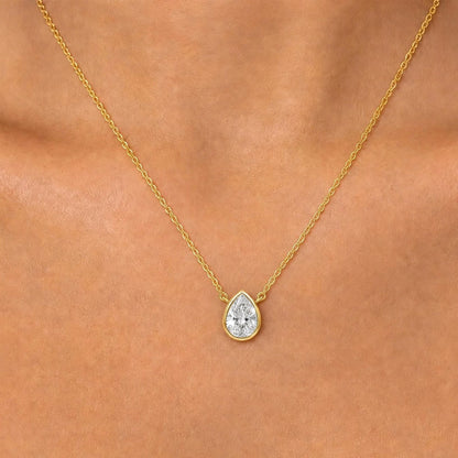 Lab-Grown Diamond Pear Solitaire Bezel Pendant Necklace in 14K White Gold or 14K Yellow Gold