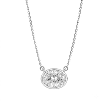 Lab-Grown Diamond Oval Solitaire Bezel Pendant Necklace in 14K White Gold or 14K Yellow Gold