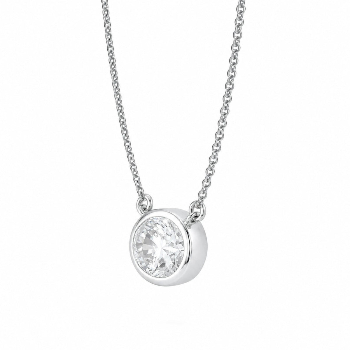 Lab-Grown Diamond Oval Solitaire Bezel Pendant Necklace in 14K White Gold or 14K Yellow Gold