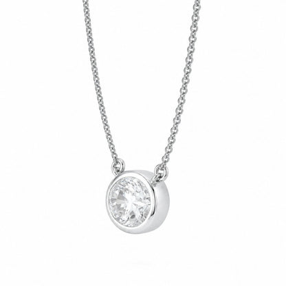 Lab-Grown Diamond Oval Solitaire Bezel Pendant Necklace in 14K White Gold or 14K Yellow Gold