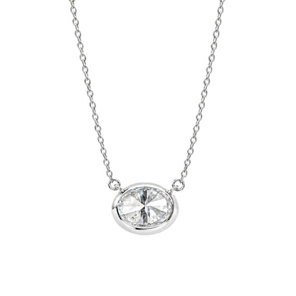 Lab-Grown Diamond Oval Solitaire Bezel Pendant Necklace in 14K White Gold or 14K Yellow Gold