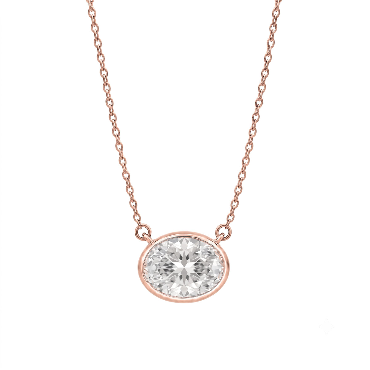 Lab-Grown Diamond Oval Solitaire Bezel Pendant Necklace in 14K White Gold or 14K Yellow Gold