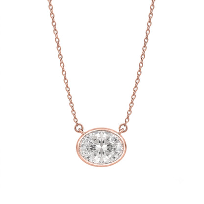 Lab-Grown Diamond Oval Solitaire Bezel Pendant Necklace in 14K White Gold or 14K Yellow Gold