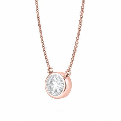 Lab-Grown Diamond Oval Solitaire Bezel Pendant Necklace in 14K White Gold or 14K Yellow Gold