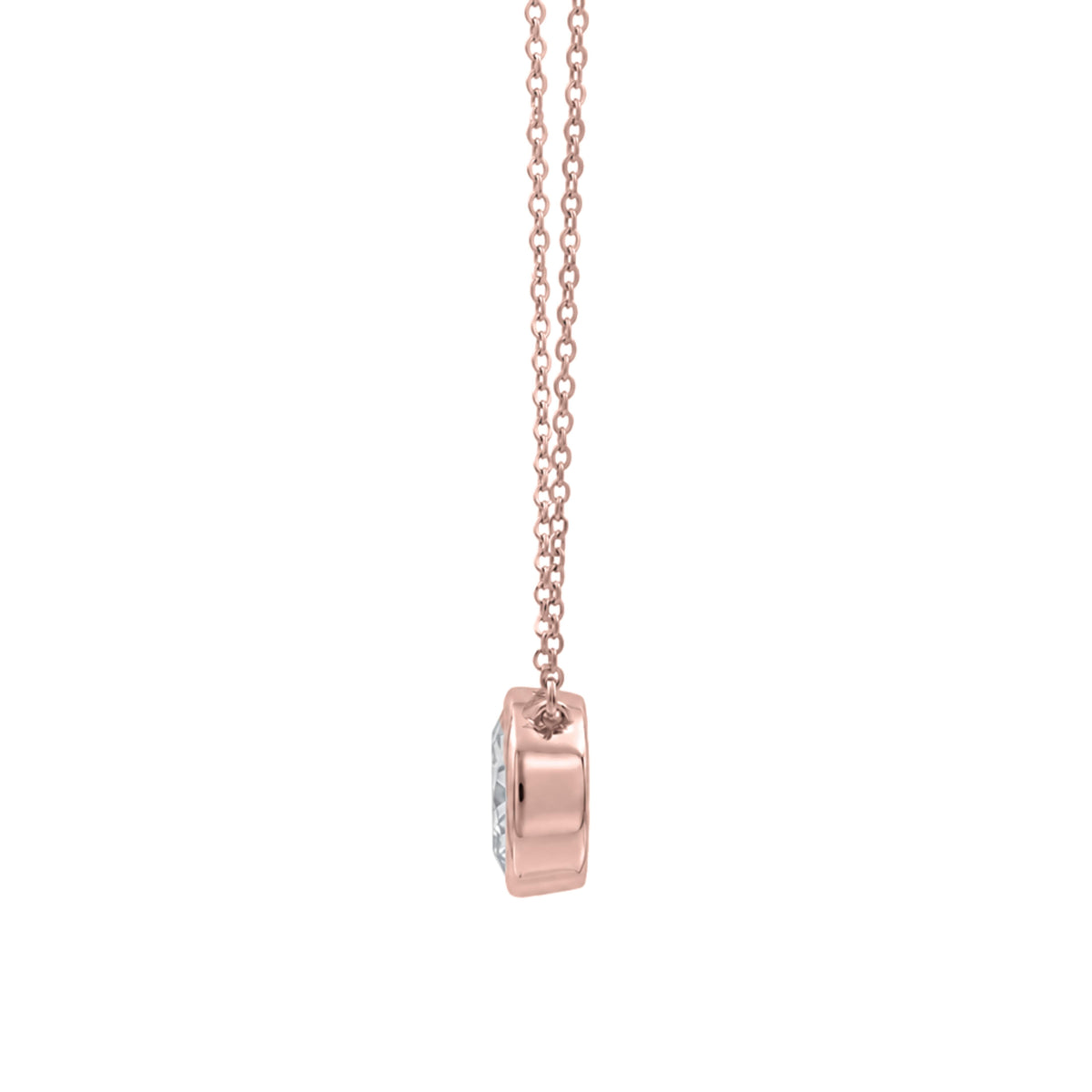 Lab-Grown Diamond Oval Solitaire Bezel Pendant Necklace in 14K White Gold or 14K Yellow Gold