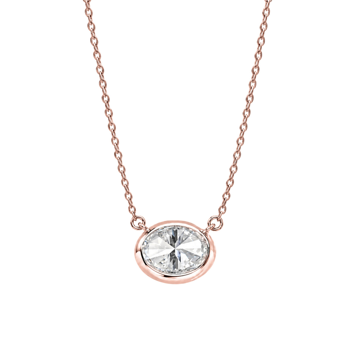 Lab-Grown Diamond Oval Solitaire Bezel Pendant Necklace in 14K White Gold or 14K Yellow Gold