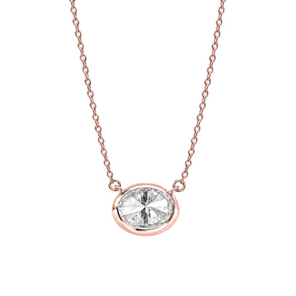 Lab-Grown Diamond Oval Solitaire Bezel Pendant Necklace in 14K White Gold or 14K Yellow Gold