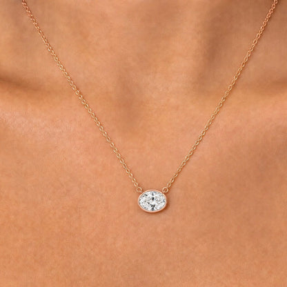 Lab-Grown Diamond Oval Solitaire Bezel Pendant Necklace in 14K White Gold or 14K Yellow Gold
