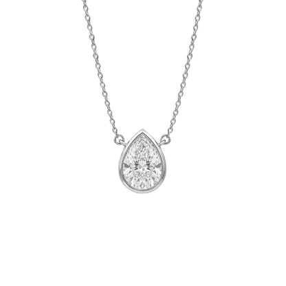 Lab-Grown Diamond Pear Solitaire Bezel Pendant Necklace in 14K White Gold or 14K Yellow Gold