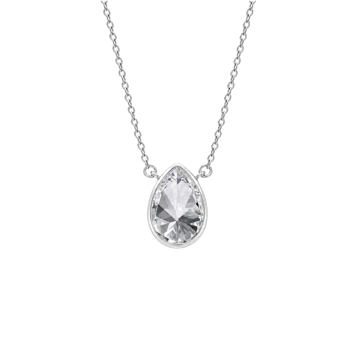 Lab-Grown Diamond Pear Solitaire Bezel Pendant Necklace in 14K White Gold or 14K Yellow Gold