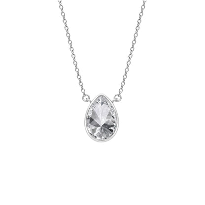 Lab-Grown Diamond Pear Solitaire Bezel Pendant Necklace in 14K White Gold or 14K Yellow Gold