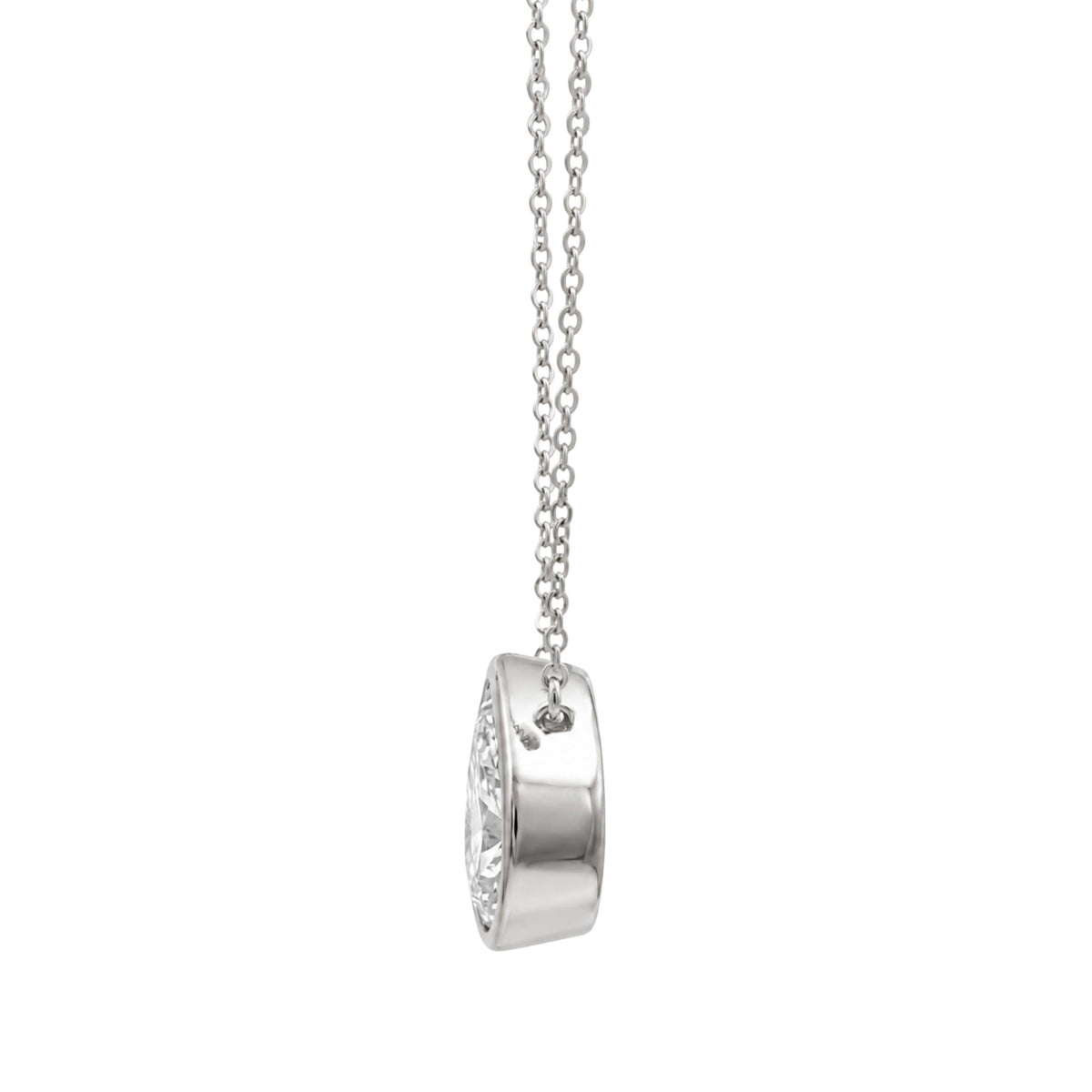 Lab-Grown Diamond Pear Solitaire Bezel Pendant Necklace in 14K White Gold or 14K Yellow Gold