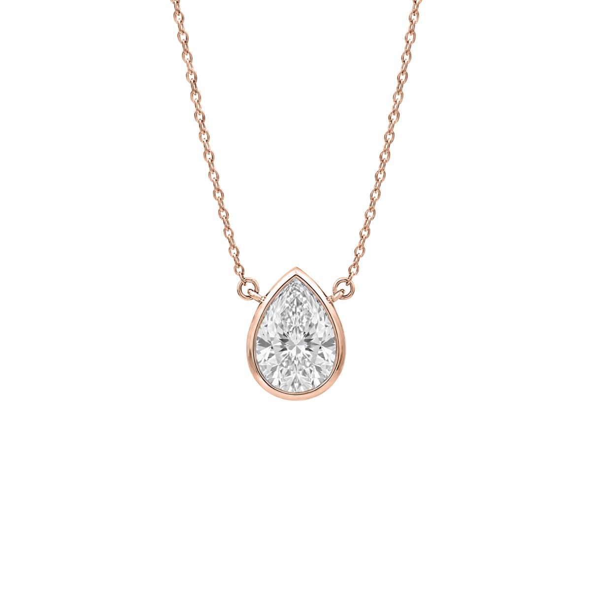 Lab-Grown Diamond Pear Solitaire Bezel Pendant Necklace in 14K White Gold or 14K Yellow Gold