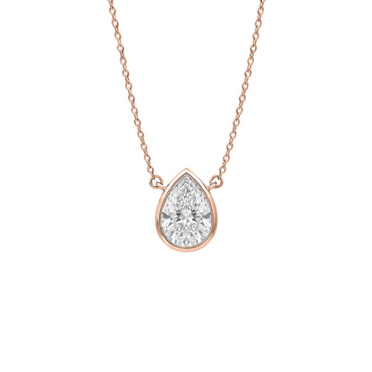 Lab-Grown Diamond Pear Solitaire Bezel Pendant Necklace in 14K White Gold or 14K Yellow Gold