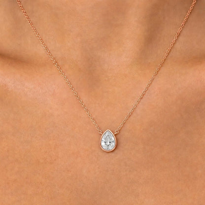 Lab-Grown Diamond Pear Solitaire Bezel Pendant Necklace in 14K White Gold or 14K Yellow Gold