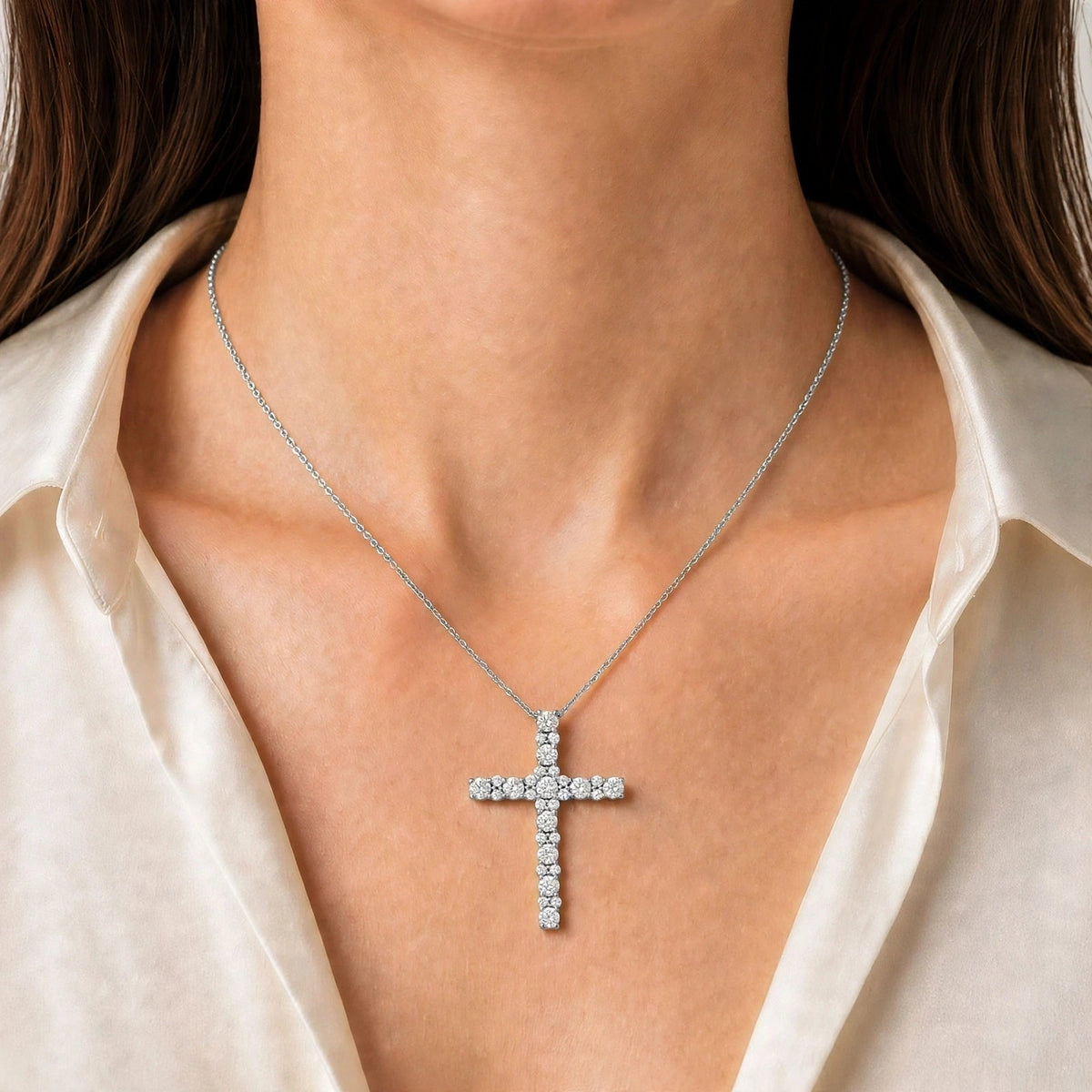 2 ct. T.W. Lab-Grown Diamond Round Cross Pendant Necklace in Sterling Silver or 14K Gold over Silver