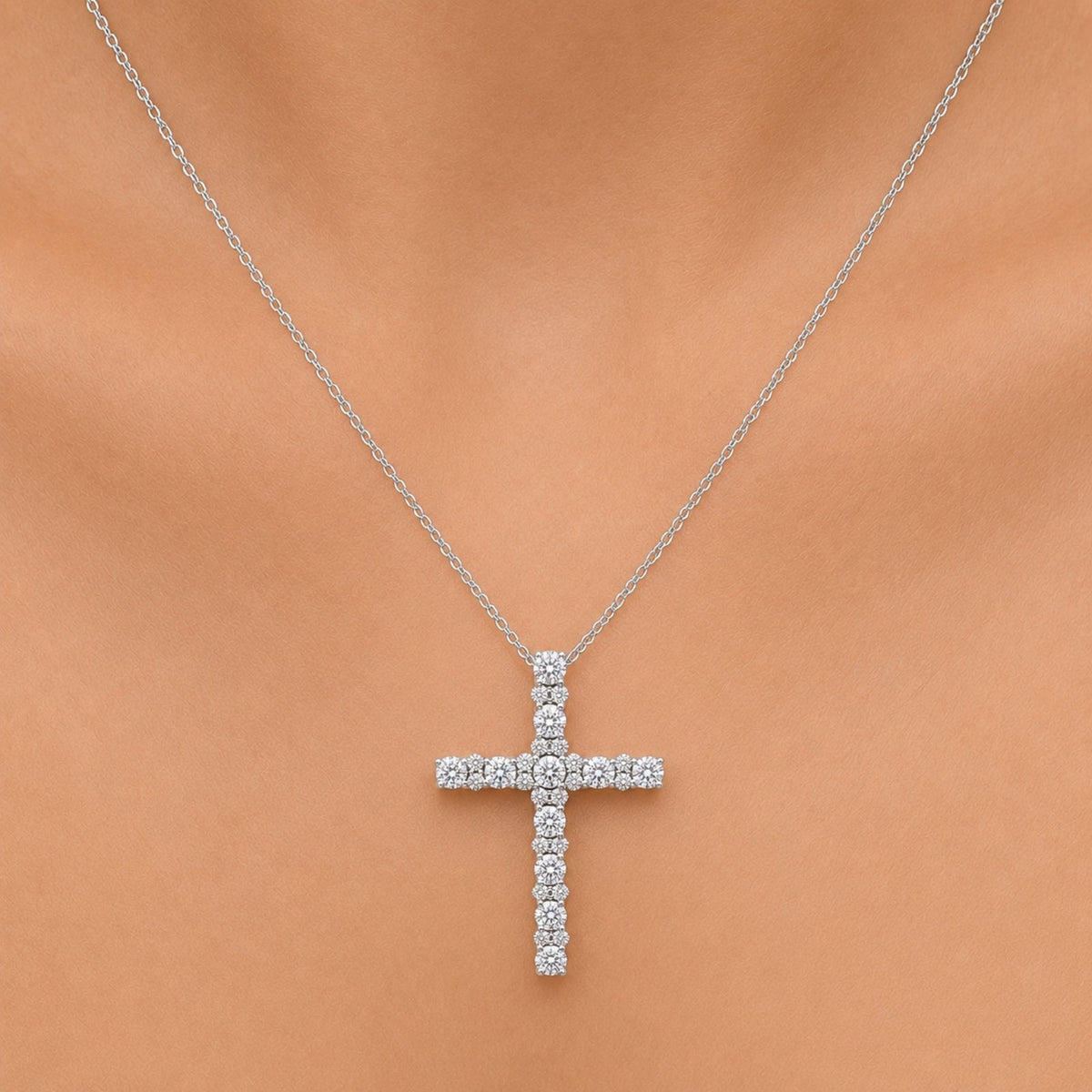 2 ct. T.W. Lab-Grown Diamond Round Cross Pendant Necklace in Sterling Silver or 14K Gold over Silver
