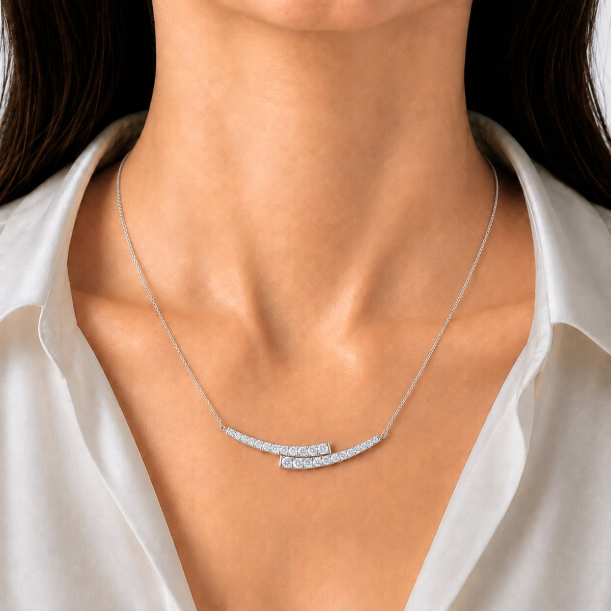 2 ct. T.W. Lab-Grown Diamond Round Smile Necklace in Sterling Silver or 14K Gold over Silver