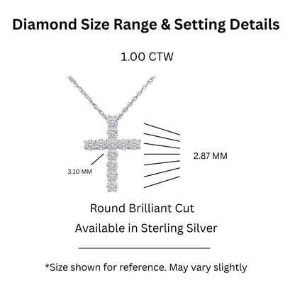 1 ct. T.W. Lab-Grown Diamond Round Cross Pendant Necklace in Sterling Silver or 14K Gold over Silver