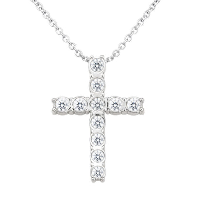 2 ct. T.W. Lab-Grown Diamond Round Cross Pendant Necklace in Sterling Silver or 14K Gold over Silver