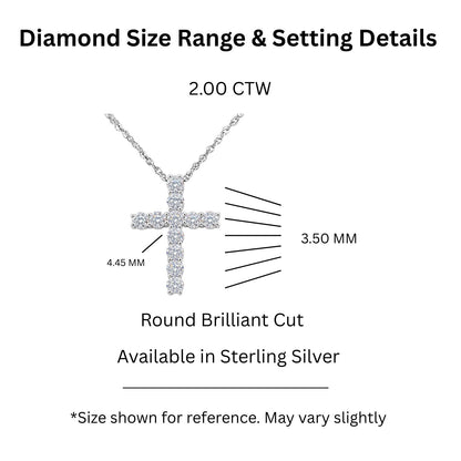 2 ct. T.W. Lab-Grown Diamond Round Cross Pendant Necklace in Sterling Silver or 14K Gold over Silver