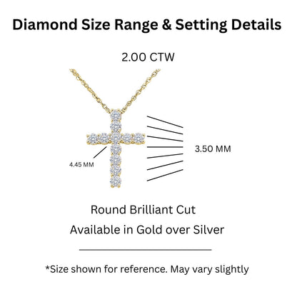 2 ct. T.W. Lab-Grown Diamond Round Cross Pendant Necklace in Sterling Silver or 14K Gold over Silver