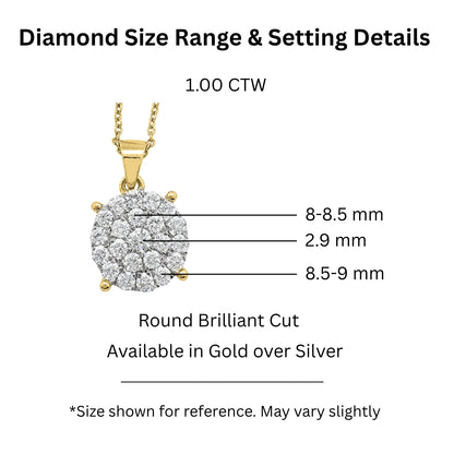 1 ct. T.W. Lab-Grown Diamond Round Cluster Pendant Necklace in Sterling Silver or 14K Gold over Silver