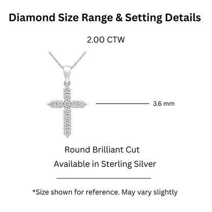2 ct. T.W. Lab-Grown Diamond Round Cross Pendant Necklace in Sterling Silver or 14K Gold over Silver