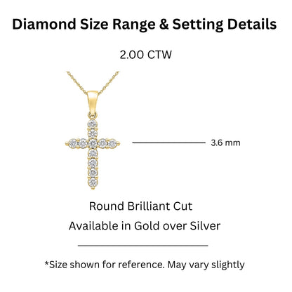 2 ct. T.W. Lab-Grown Diamond Round Cross Pendant Necklace in Sterling Silver or 14K Gold over Silver