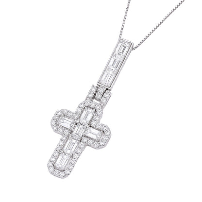 4 ct. T.W. Lab-Grown Diamond Round Cross Pendant Necklace in Sterling Silver or 14K Gold over Silver