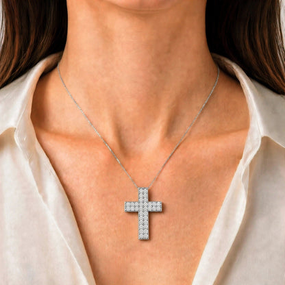 3 ct. T.W. Lab-Grown Diamond Round Cross Pendant Necklace in Sterling Silver or 14K Gold over Silver