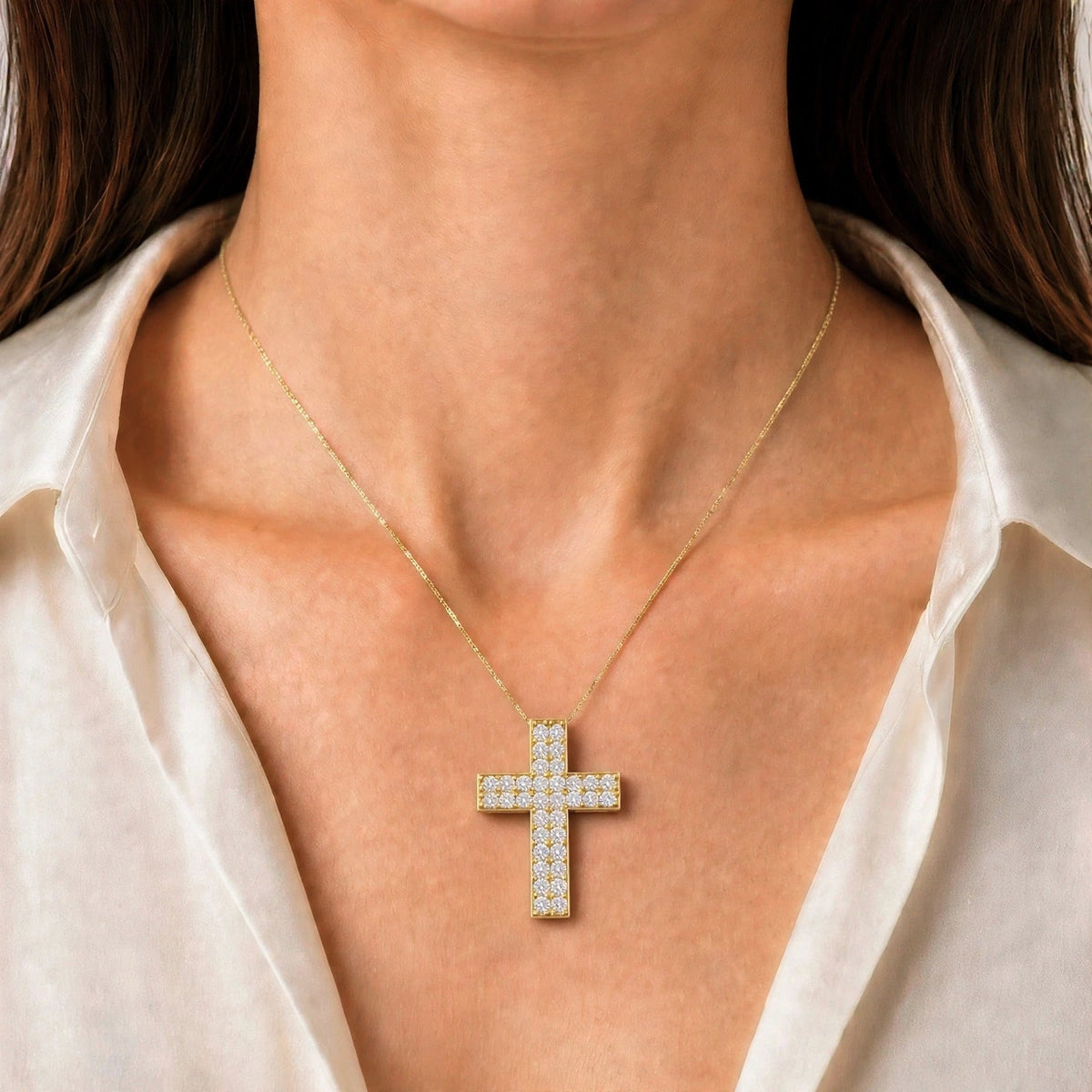 3 ct. T.W. Lab-Grown Diamond Round Cross Pendant Necklace in Sterling Silver or 14K Gold over Silver