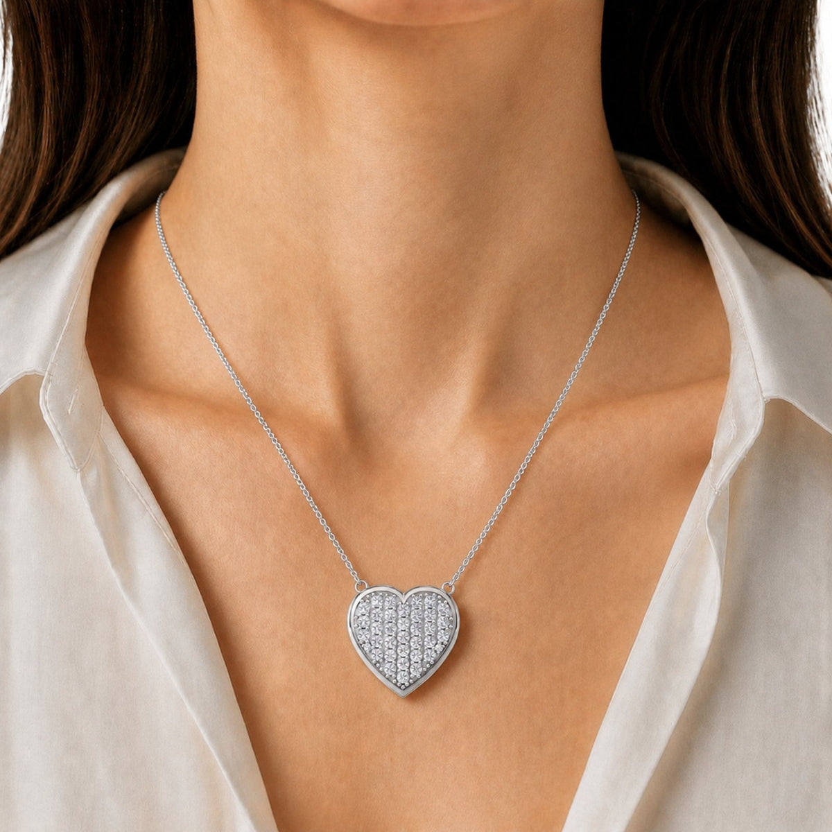 1 ct. T.W. Lab-Grown Diamond Round Heart Pendant Necklace in Sterling Silver & 14K Gold over Silver