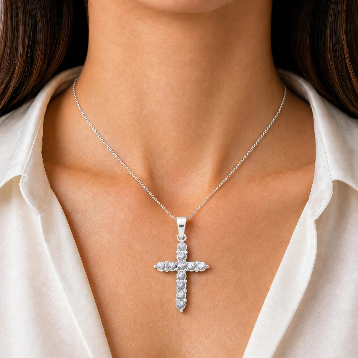 2 ct. T.W. Lab-Grown Diamond Round Cross Pendant Necklace in Sterling Silver