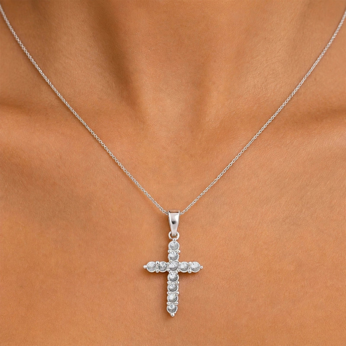 2 ct. T.W. Lab-Grown Diamond Round Cross Pendant Necklace in Sterling Silver