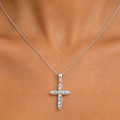 2 ct. T.W. Lab-Grown Diamond Round Cross Pendant Necklace in Sterling Silver