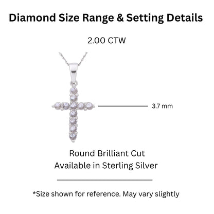 2 ct. T.W. Lab-Grown Diamond Round Cross Pendant Necklace in Sterling Silver