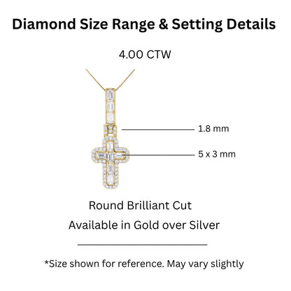 4 ct. T.W. Lab-Grown Diamond Round Cross Pendant Necklace in Sterling Silver or 14K Gold over Silver