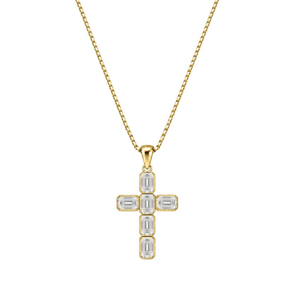 Lab-Grown Diamond Emerald-Cut Cross Bezel Pendant in 14K White Gold or 14K Yellow Gold
