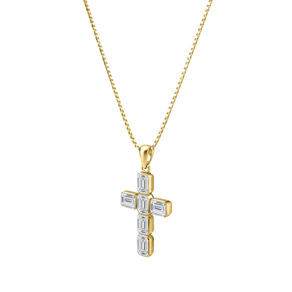 Lab-Grown Diamond Emerald-Cut Cross Bezel Pendant in 14K White Gold or 14K Yellow Gold