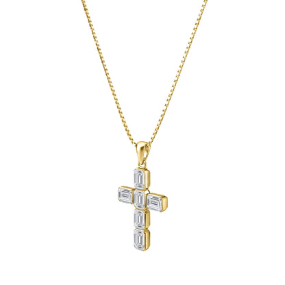 Lab-Grown Diamond Emerald-Cut Cross Bezel Pendant in 14K White Gold or 14K Yellow Gold