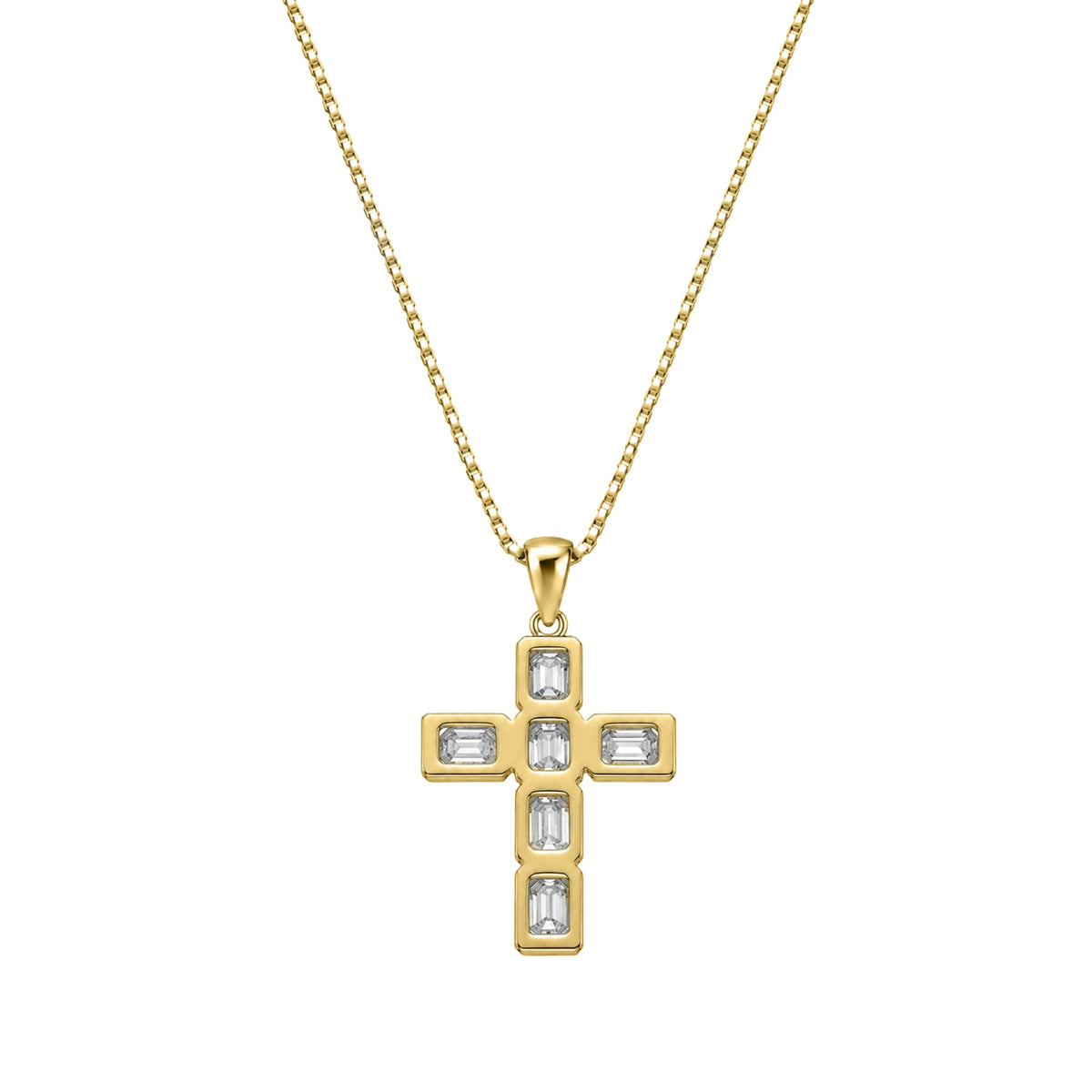 Lab-Grown Diamond Emerald-Cut Cross Bezel Pendant in 14K White Gold or 14K Yellow Gold