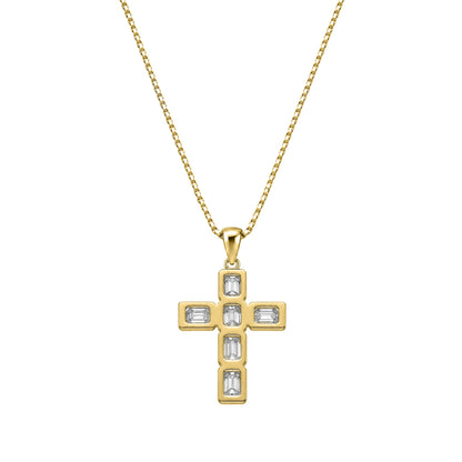 Lab-Grown Diamond Emerald-Cut Cross Bezel Pendant in 14K White Gold or 14K Yellow Gold